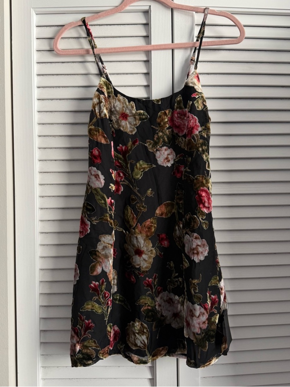 Lulu's Black Slip Dress with Pink & Green Floral Velvet